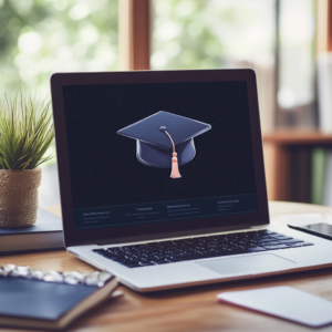 Digital workspace showcasing innovative tools for online course certification.