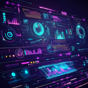 Futuristic AI education dashboard with data analytics and interactive features.