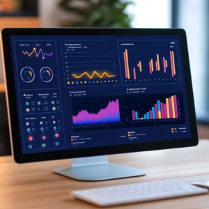 Digital workspace displaying a comprehensive data analytics dashboard for eLearning.