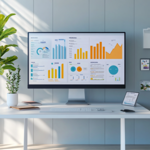 Digital workspace displaying a comprehensive data analytics dashboard for eLearning.