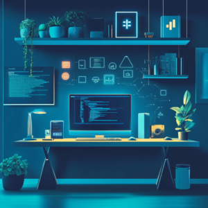 Digital workspace showcasing essential tools for designing interactive eLearning modules.