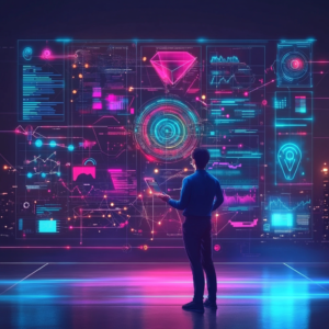 Futuristic digital learning environment showcasing top online courses for career advancement.