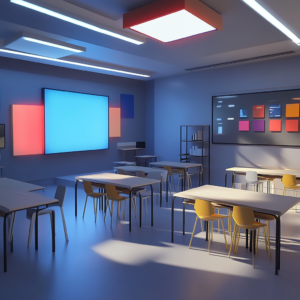 Virtual reality classroom showcasing immersive learning experiences.