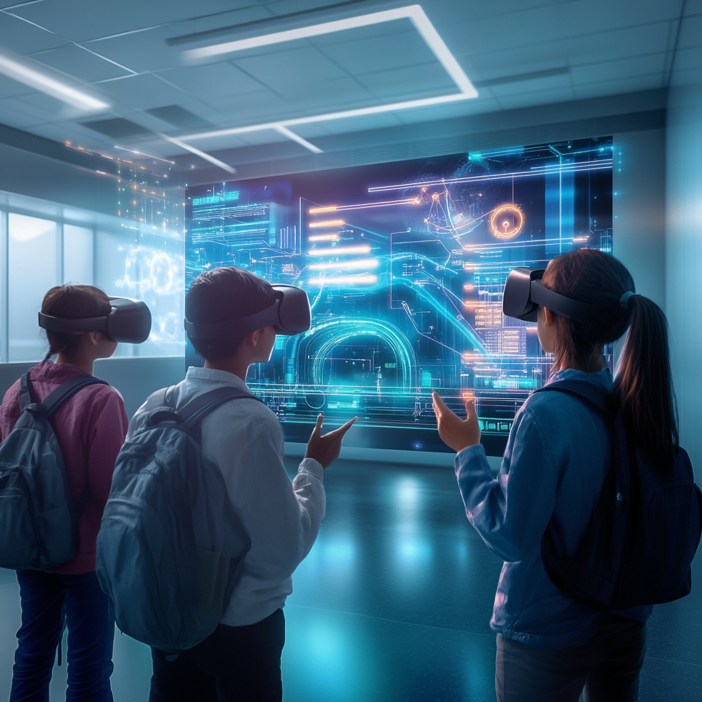 Futuristic digital design showcasing virtual reality innovation in education.