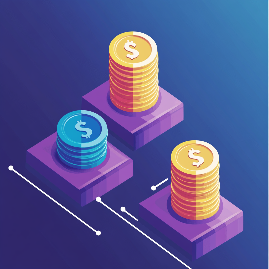 Side-by-side infographic comparing tiered pricing stacks with a single one-time payment block